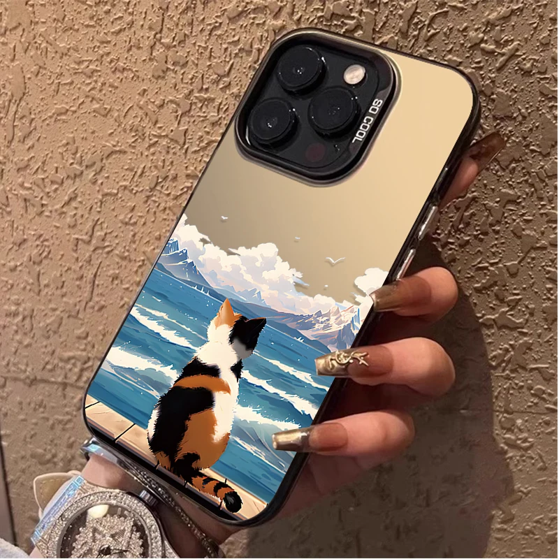 Cute Cat Watching the Sea Phone Case For Xiaomi Redmi Note 13 12 Pro Plus 5G 12S 11S 11 10 10S 9 9S Redmi 12 12C 13C Back Cover image 2