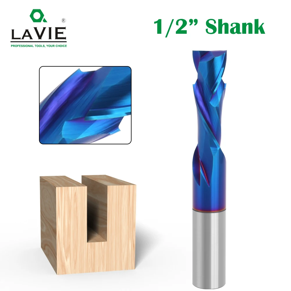 LAVIE 12.7mm 1/2 Shank 1PC Tungsten Steel Drill Bit Nano Blue Coated Cutter Carbide Router Bit CNC End Milling Bit Z13D