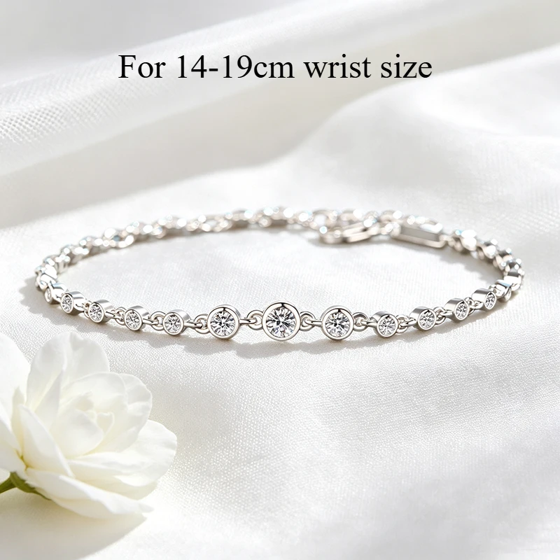 Smyoue Gradient Stones All Moissanite Tennis Bracelets for Women Dainty Luxury Chain Adjustable Full Diamond Pure S925 Silver - view 3