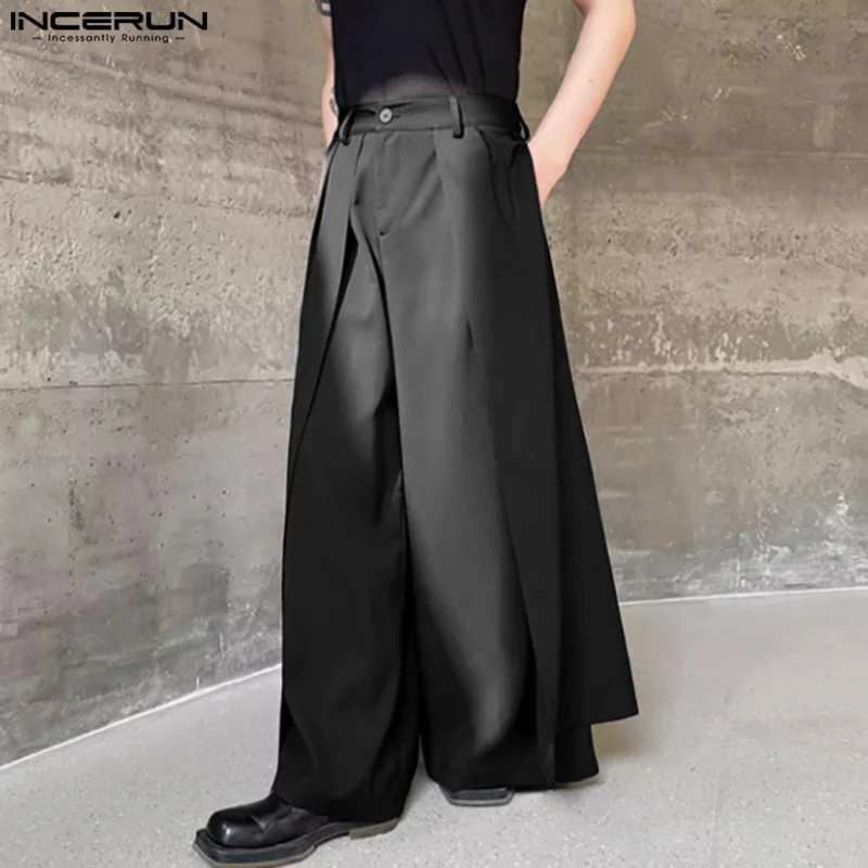 INCERUN 2024 Korean Style Pantalons New Men Multi-layer Patchwork Design Skirt Long Pants Casual Streetwear Loose Trousers S-5XL