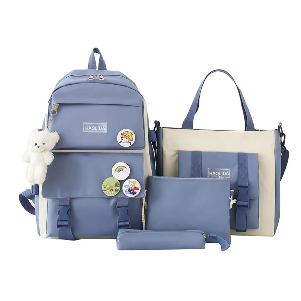 4 قطعة/المجموعة سعة كبيرة 4 في 1 على ظهره تنفس حقيبة كتب عادية حقيبة الظهر المدرسية متعددة الوظائف حقيبة ظهر للكلية الطلاب #1