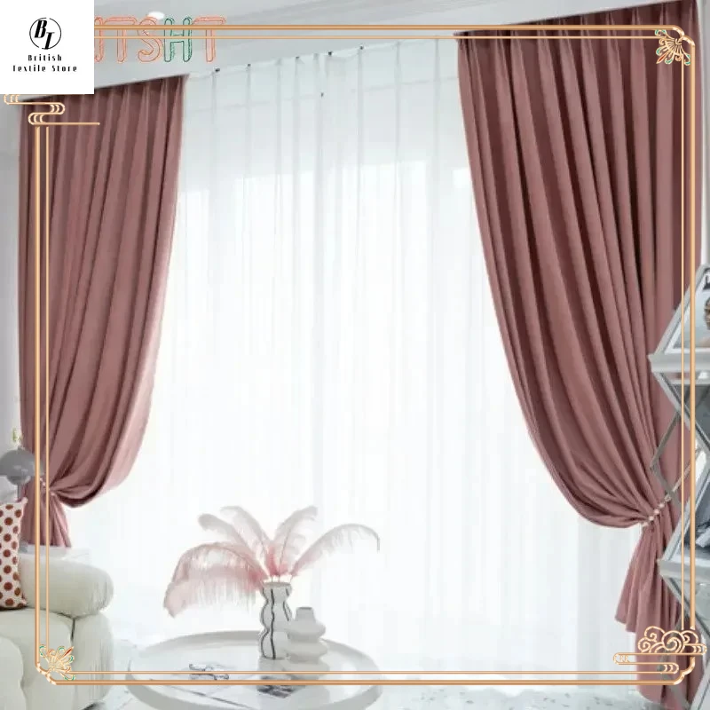 

Custom Size Luxury Pink Velvet Curtains for Living Room Bedroom Dining Window Blackout Thicken French Window White Tulle Decor
