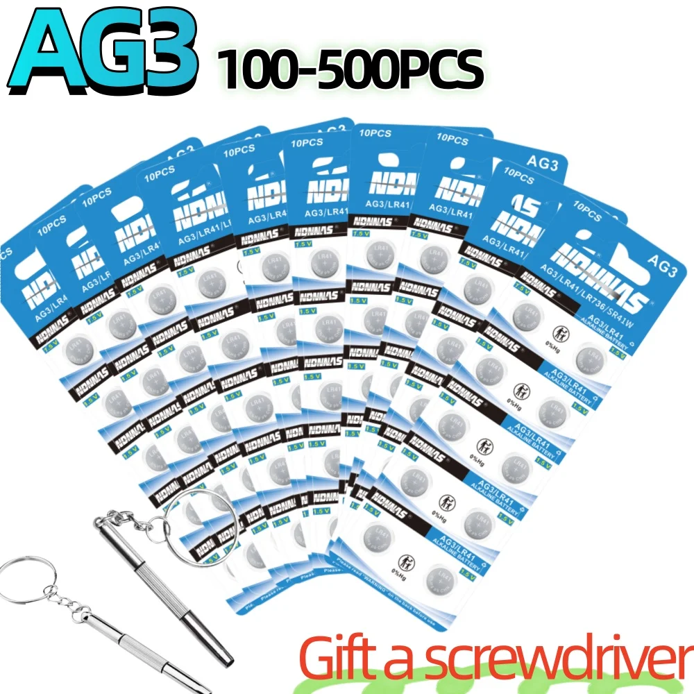100-500PCS AG3/LR41 Alkaline Battery 392 SR41 192 L736 384 Brand New Coin Cell Battery For Mini Flashlight Toys Watch