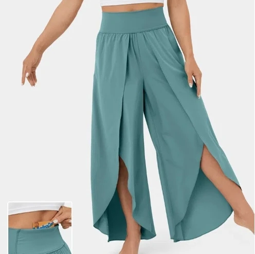 

2024 Women's Casual Loose Trousers High Waisted Open High Slit Solid Color Pants for Women