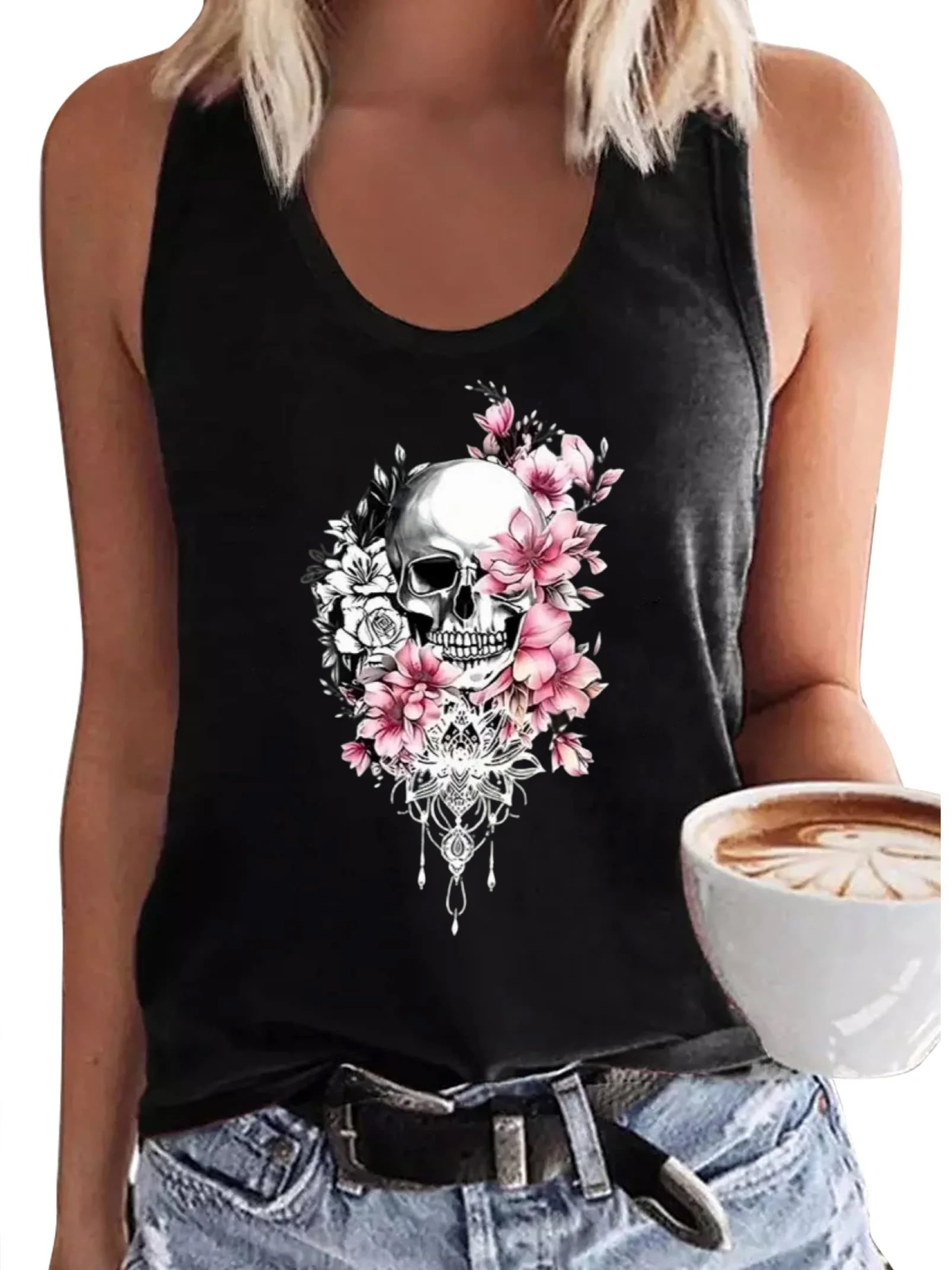 printed Summer women's loose and personalized dream catcher mesh printed vest top T-shirt comfortable sleeveless