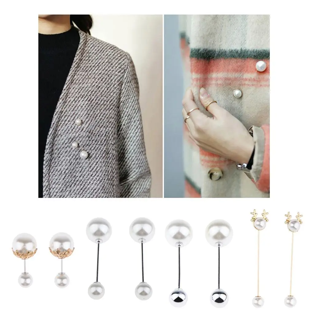 2 Pieces Retro Pearl Brooch Lapel Pin Corsage Suits Breastpin Women Wedding image 2