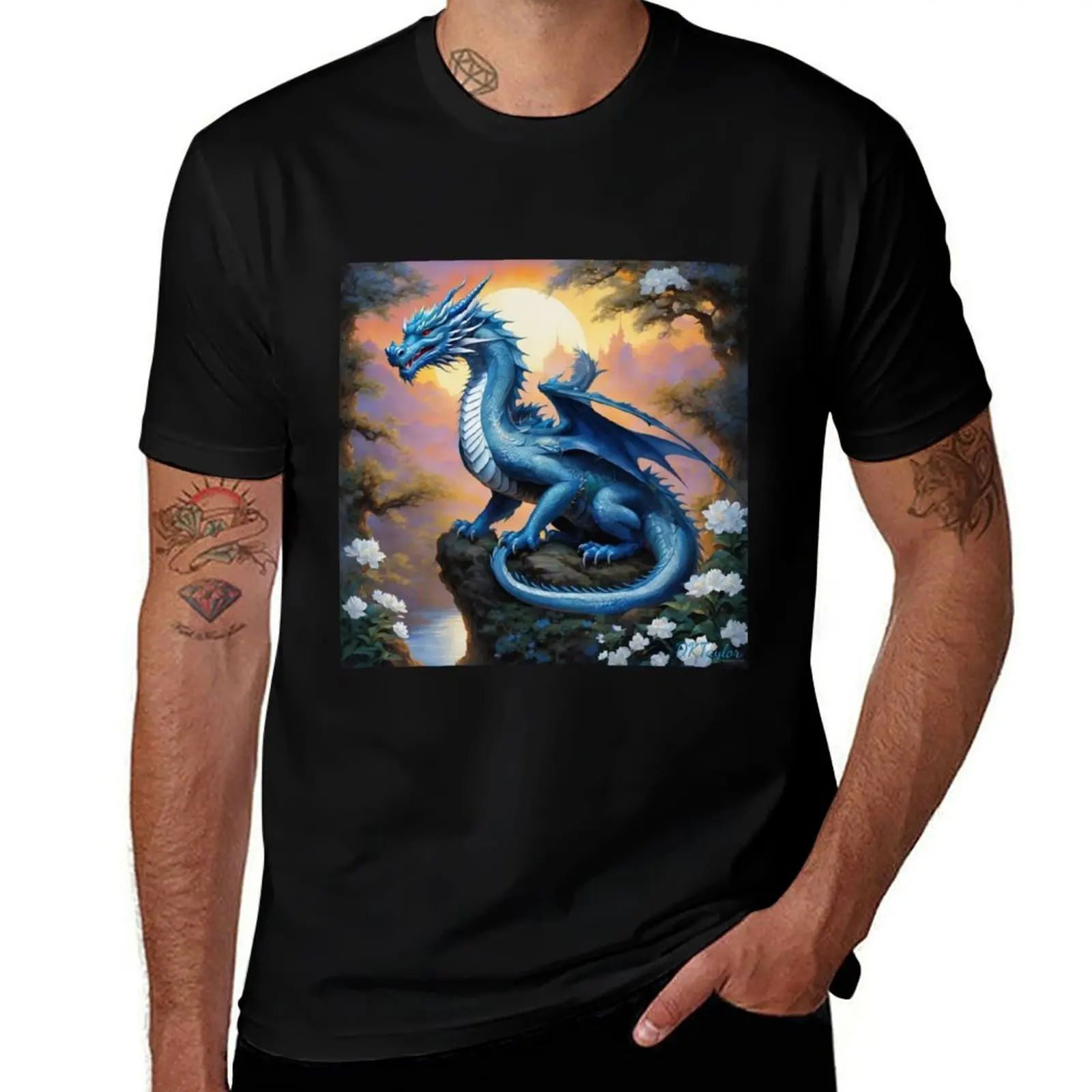 The Blue Dragon of Hidden Knowledge, Wisdom, and Peace. T-Shirt cotton t shirts man 100% T-Shirt