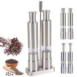 Manual Press type Pepper Grinder With Steel Frame Set Crusher Freshly Ground Seasoning Bottle Spice Crude Sea Salt Mini Grinder