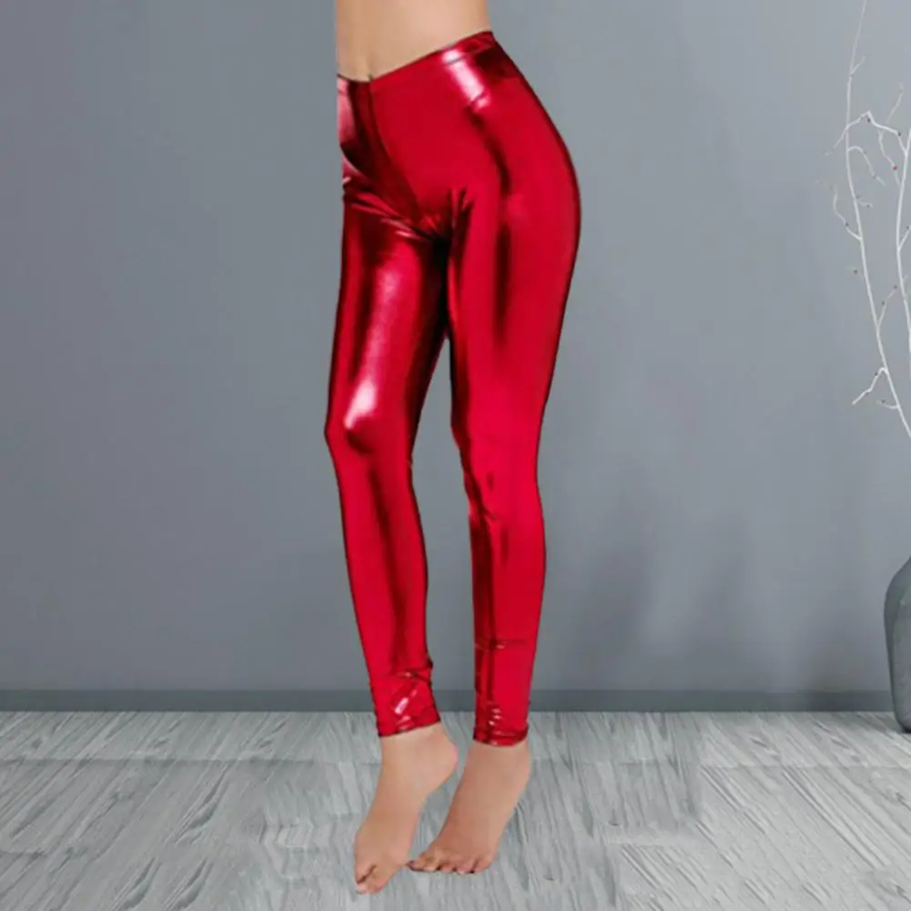 Soft Skin-friendly Pants High Waist Faux Leather Skinny Pants for Women Breathable Tummy Control Ankle Length Trousers for Club