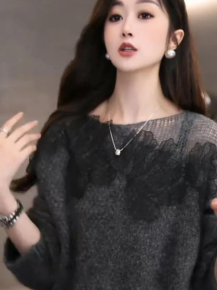 

Spring 2025 Women's Loose Knitted Sweater Long Sve Age-Defng Comfortable Lazy Sle Top Quali Korean European Faion