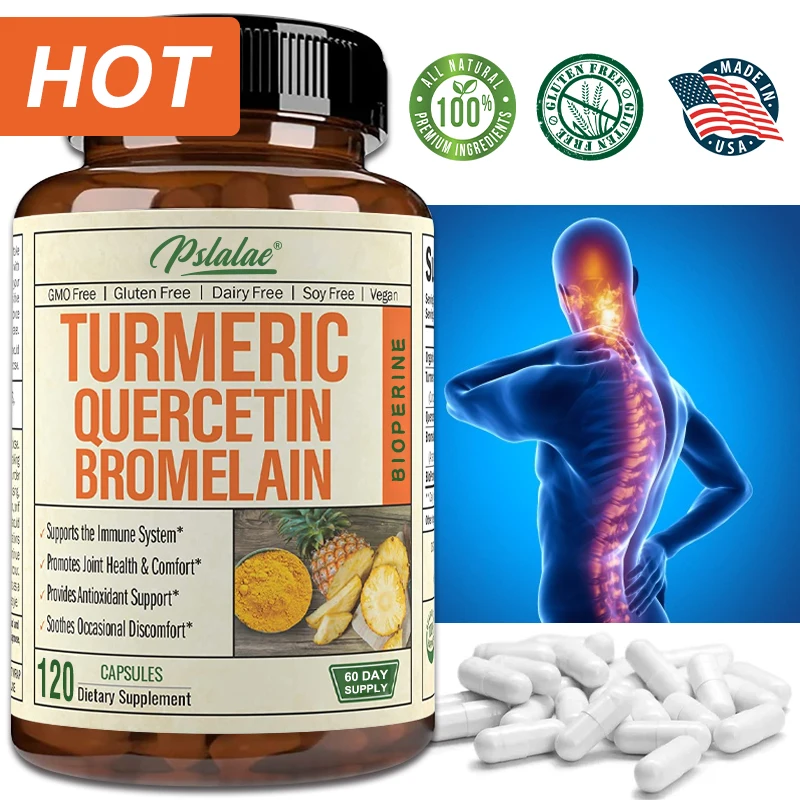 

Bromelain Enzyme Capsules with Quercetin + Turmeric Curcumin - Supports Digestion & Joint Health - High Absorption