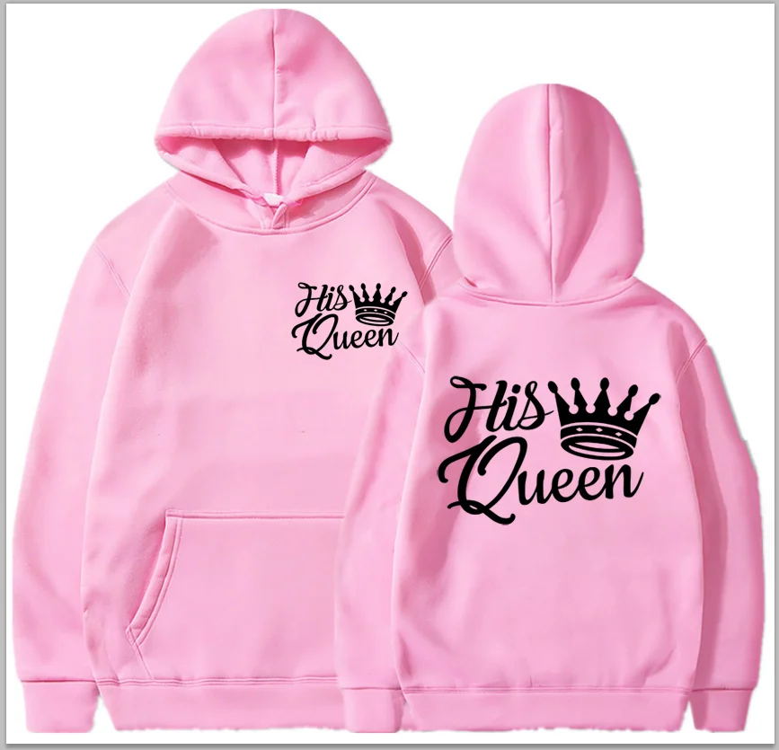 Couples HOODIES Men and Women King and Quee  Black Print Valentine's Day Hoodies Winter Hooded Pullove Sweatshirt  Aesthetic