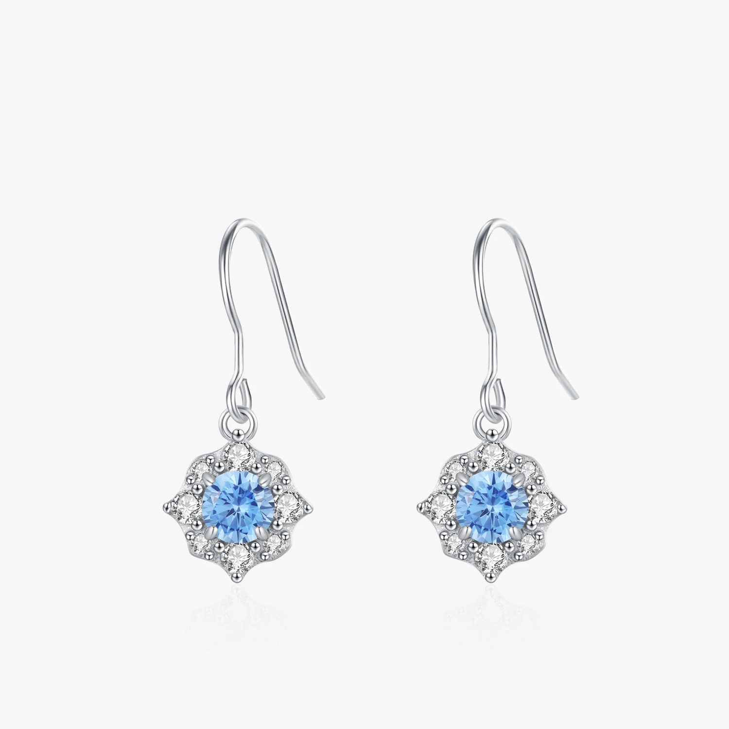 

925 Sterling Silver Elegant Sea Blue Zircon Flower Pendant Earrings for Women Wedding Engagement Fine Female Jewelry