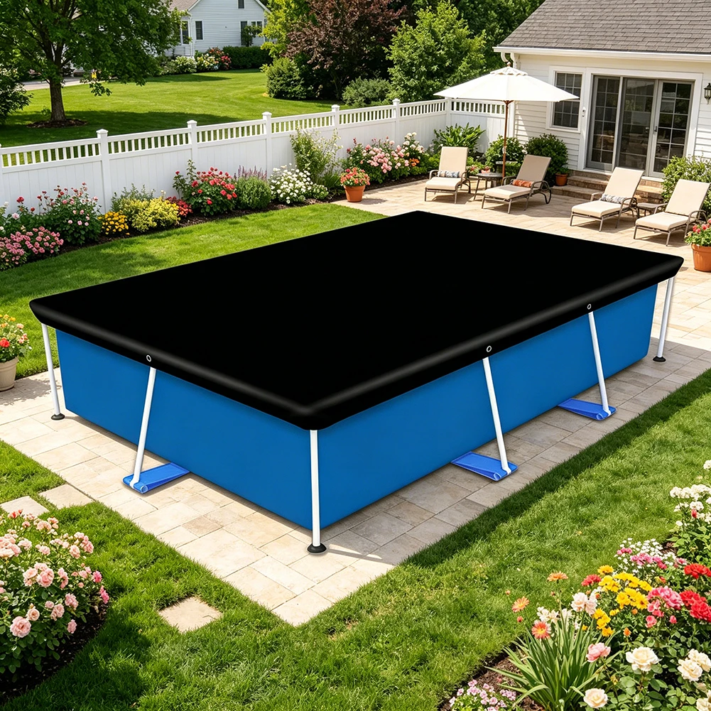 Rectangle Pool Cover for Above Ground Pools Heavy Duty Sturdy 210D Oxford Cloth Dust Proof Rain Proof Windproof Pool Blanket