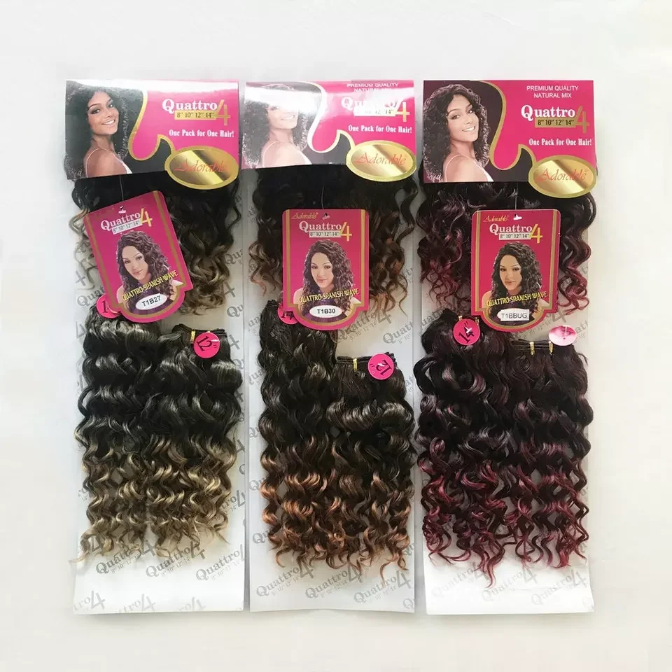 Adorable Synthetic Hair Extensions Heat Resistant Fiber Quattro Spanish Wave 4pcs 8-14 inches +fringe with free closure