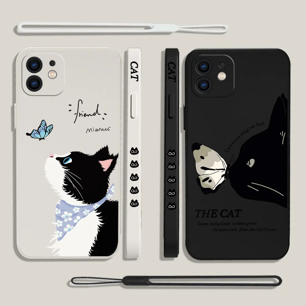 

Funny Cute Cat Butterfly Phone Case for Oneplus Nord 3 2 9R 9 8T 8 7 7T Pro 6 5G Liquid Silicone Cover with Hand Strap