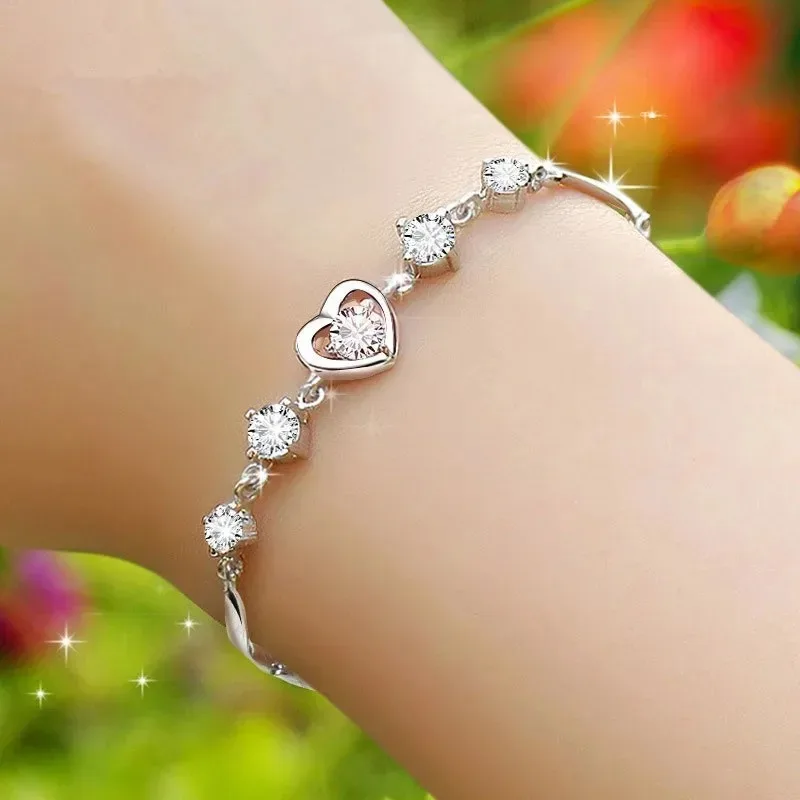 New Love Heart Zircon Amethyst Bracelet for Women Elegant Sterling Silver Cubic Zirconia Lucky Bracelet Jewelry Cccams España