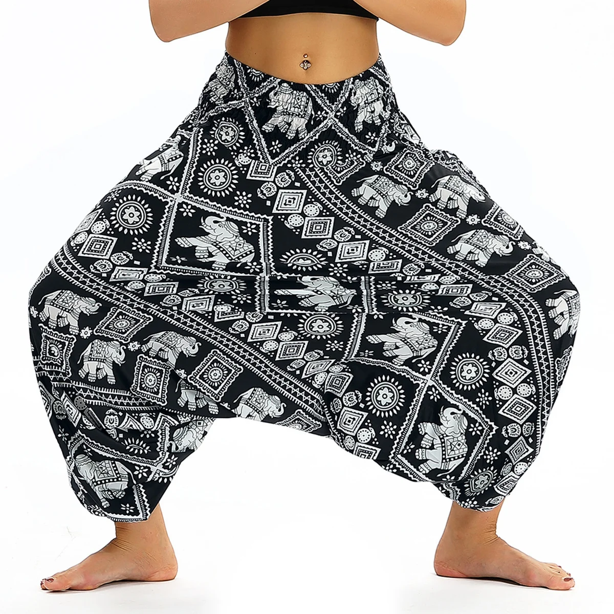 One Size Fits Most Drop Crotch Harem Pants,Gypsy Boho Baggy Pants Hippie Harem Pants for Women Yoga Pilates Aladdin Pants