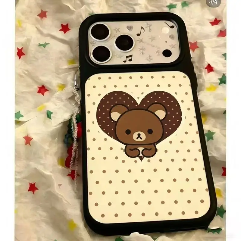 Polka-dot Rilakkuma fashion phone case, anti-fall and cute protective cover, suitable for iPhone11 12 13 14 15 16 17pro max