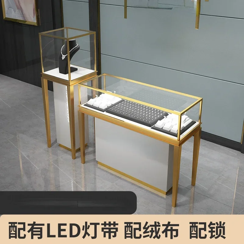 Stainless steel jewelry display transparent glass cabinet