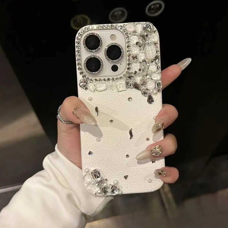 Роскошный чехол для телефона Apple 16 Pro Max с бриллиантами, новый защитный чехол для iPhone 15/14/3, 12 белых лунных свечей