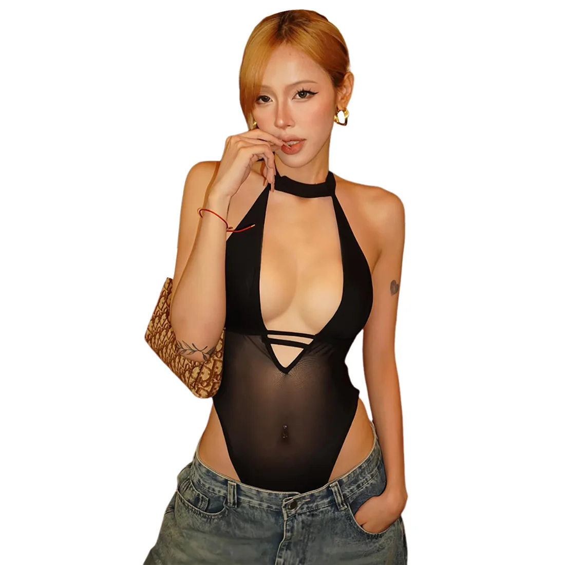 

2025 European and American Summer New Sexy Scarf Hollow Slim Chest Wrap Solid Color Onesie Women