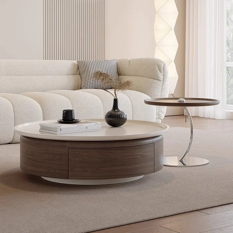 

Coffee table combination round walnut leather art medieval light luxury designer living room small home type