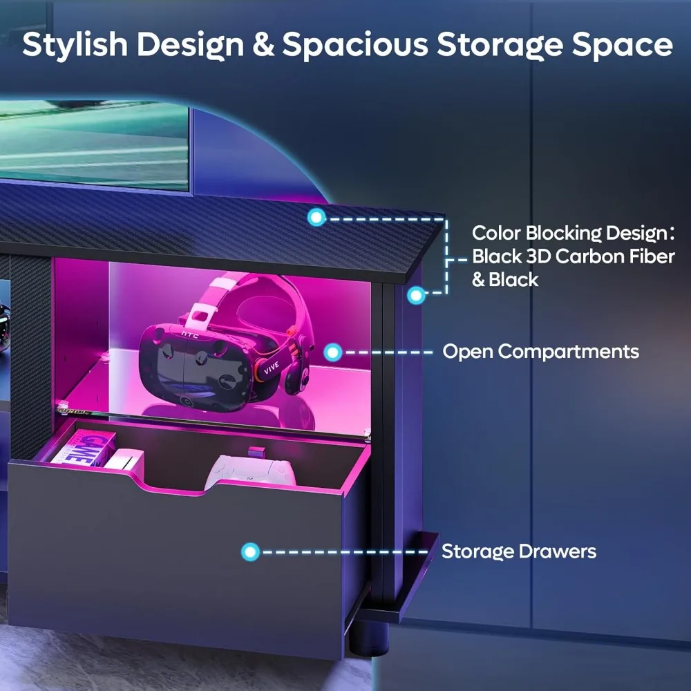 مركز ترفيه الألعاب bestier 70 بوصة مع أدراج، حامل تلفزيون LED لتلفزيون 75 بوصة، حامل ترفيه تلفزيوني لغرفة المعيشة مع s