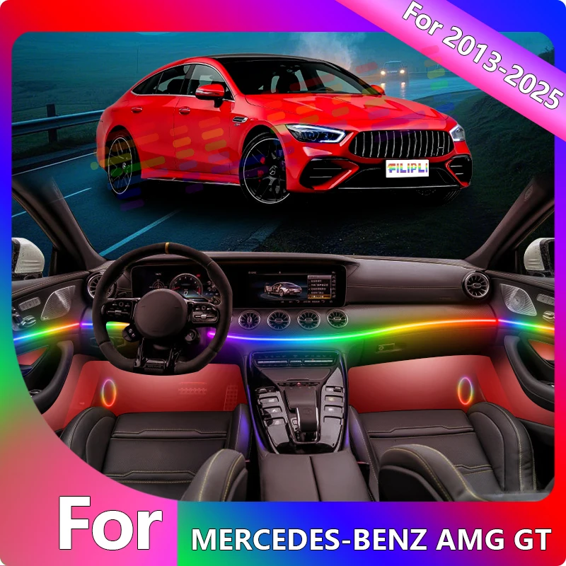 

FILIPLI For The MERCEDES-BENZ AMG GT For 2018 Music Sync Rhythm Lights Vibrant 64 RGB Atmosphere Ambient Lamp With APP Control