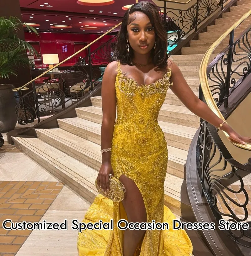 Robe de soirée scintillante à paillettes, style sirène, fendue, Sexy, sans bretelles, perlée, robes de soirée de mariage pour femmes, personnalisées, 2026
