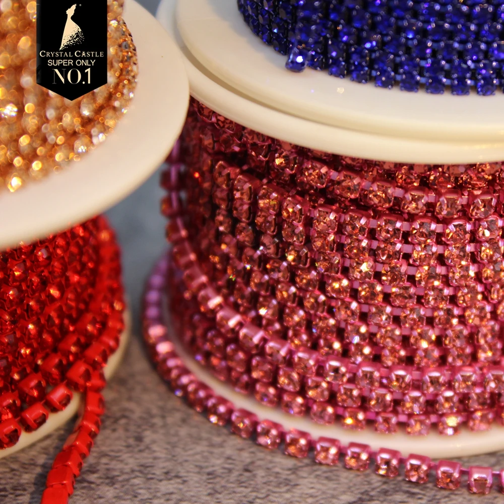 Crystal Castle Chaton Cup Chain For Clothing Wedding Dress Decorative Trimmings Diy Crafts Sewing Rhinestones Trim By The Yard