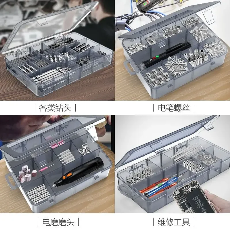 Multi Grid Parts Box Transparent Plastic Electronic Component Parts Classification Grid Toolbox Small Screw Box Storage Box