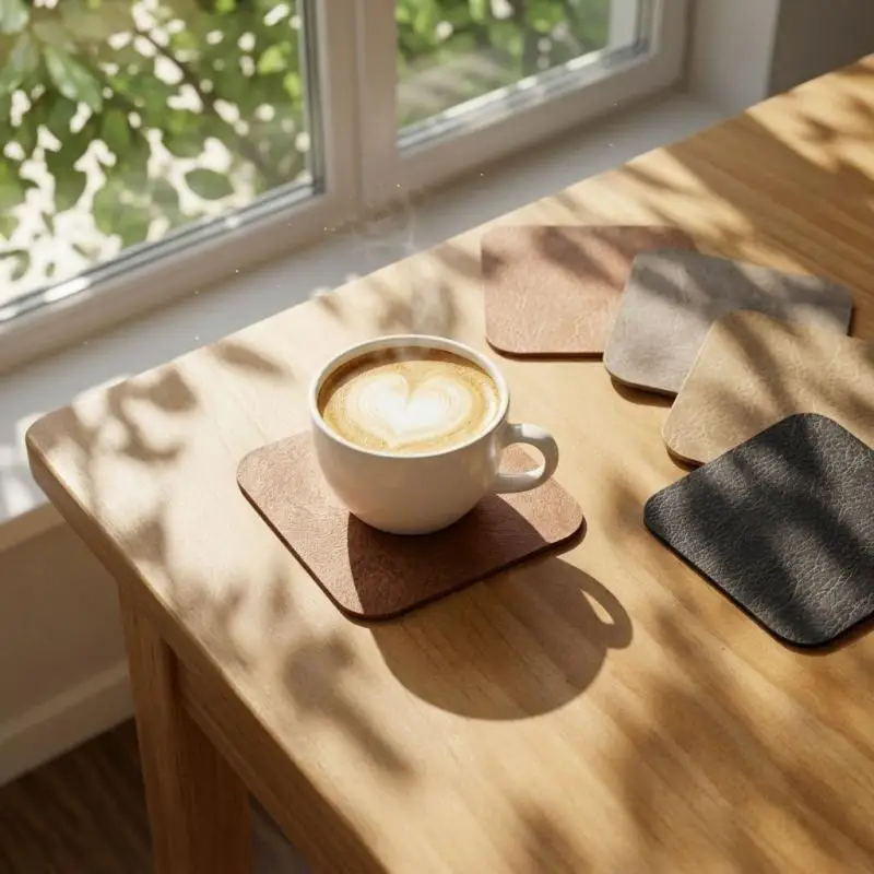1PC Vintage PU Leather Coaster Multi-purpose Placemat Home Desktop Protector Compatible With Ceramic Water Cups And Mugs
