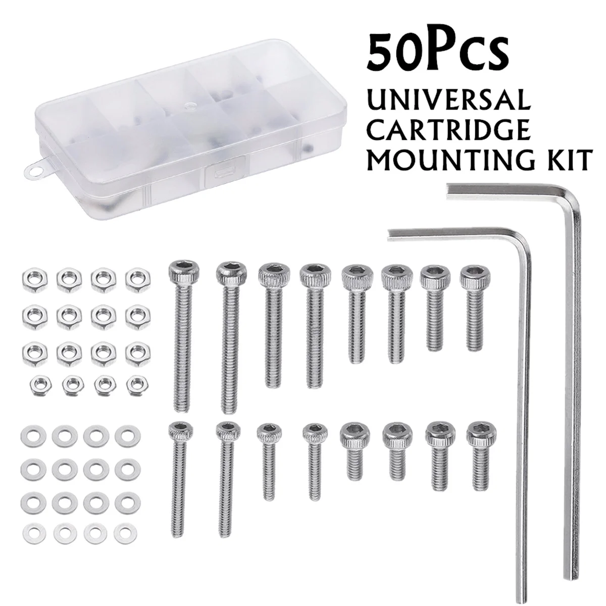 

50Pcs/set M2.5 Universal Turntable Headshell Cartridge Mounting Kit Stainless Steel Bolts Screws Nuts Set with Case Socket Head