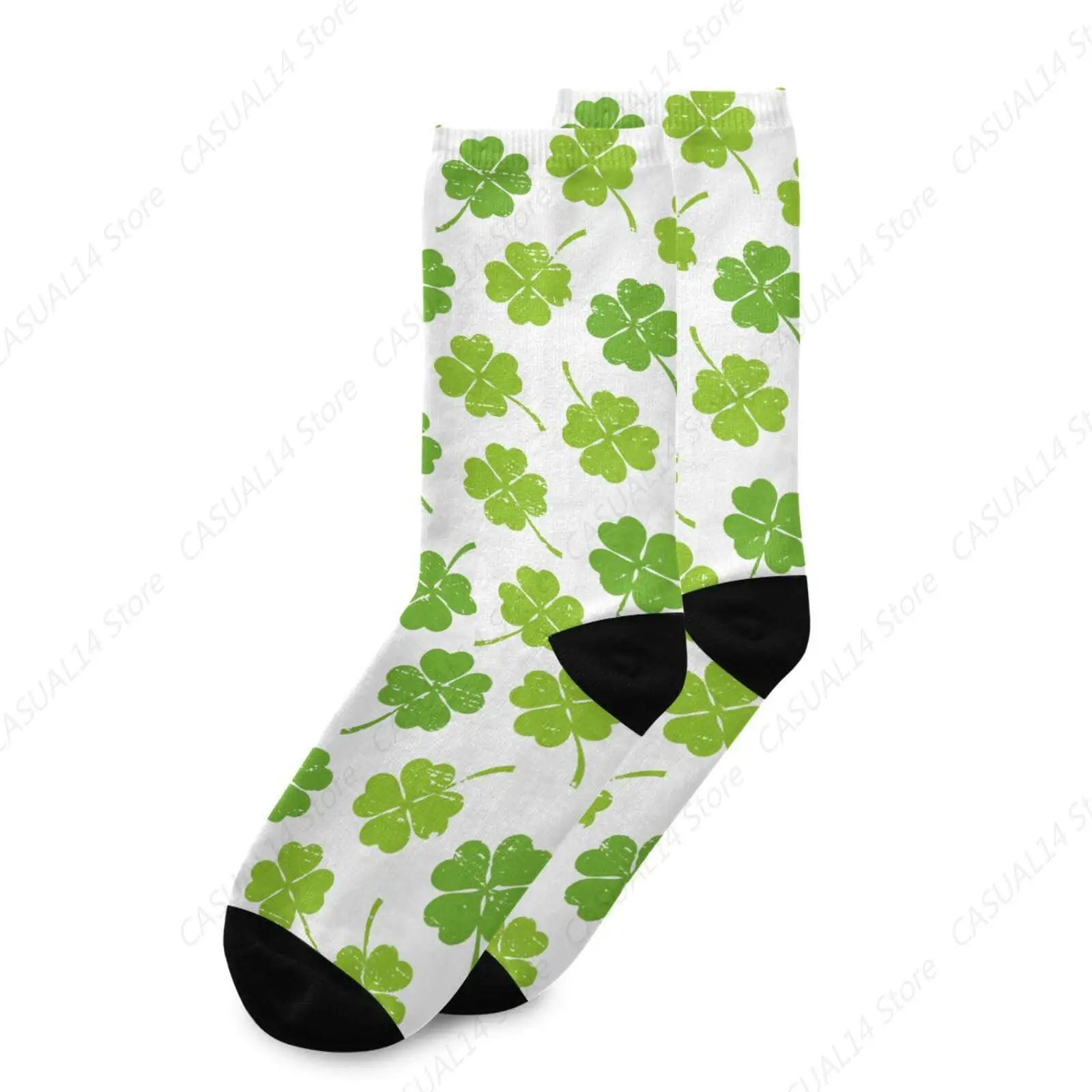 Casual Socks Four Leaf Clover Print Funny Novelty Soft Cozy Activities Crew Socks Gift For Women Men Girls Boys 1 Pair