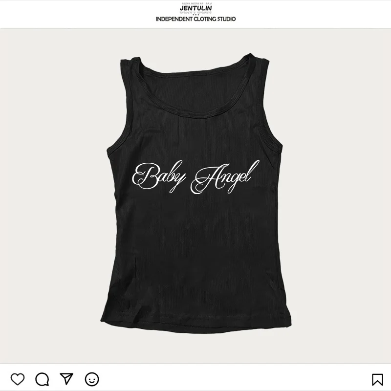 미적 고딕 펑크 베이비 티 빈티지 스트리트 여성 그래픽 프린트 그런지 티셔츠 Y2K 의류 귀여운 슬림 탱크탑 슬림 이모 캐미솔