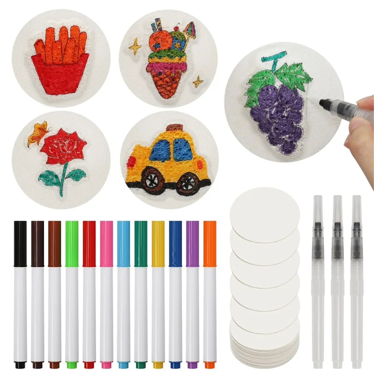 Eco-friendly 1 Set Foam Texture Painting 45PCS,3D Art Texture Painting Suit Foam Texture Sponge Magic Suit,for Kids Diy Painting