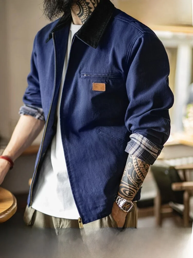 

Maden American Sle Workwear Canvas Jaet Detroit Hard Man irt Collar Hunting Coat Men Autumn Stand Fit ket Detail ...