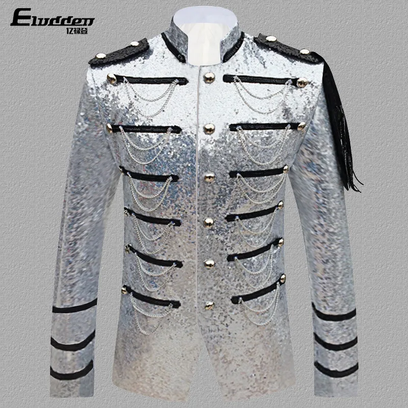 بدلة عسكرية بسلسلة مطرزة للرجال لعام 2025، فستان سيد الاحتفالات، سترة فستان المحكمة المسرحية