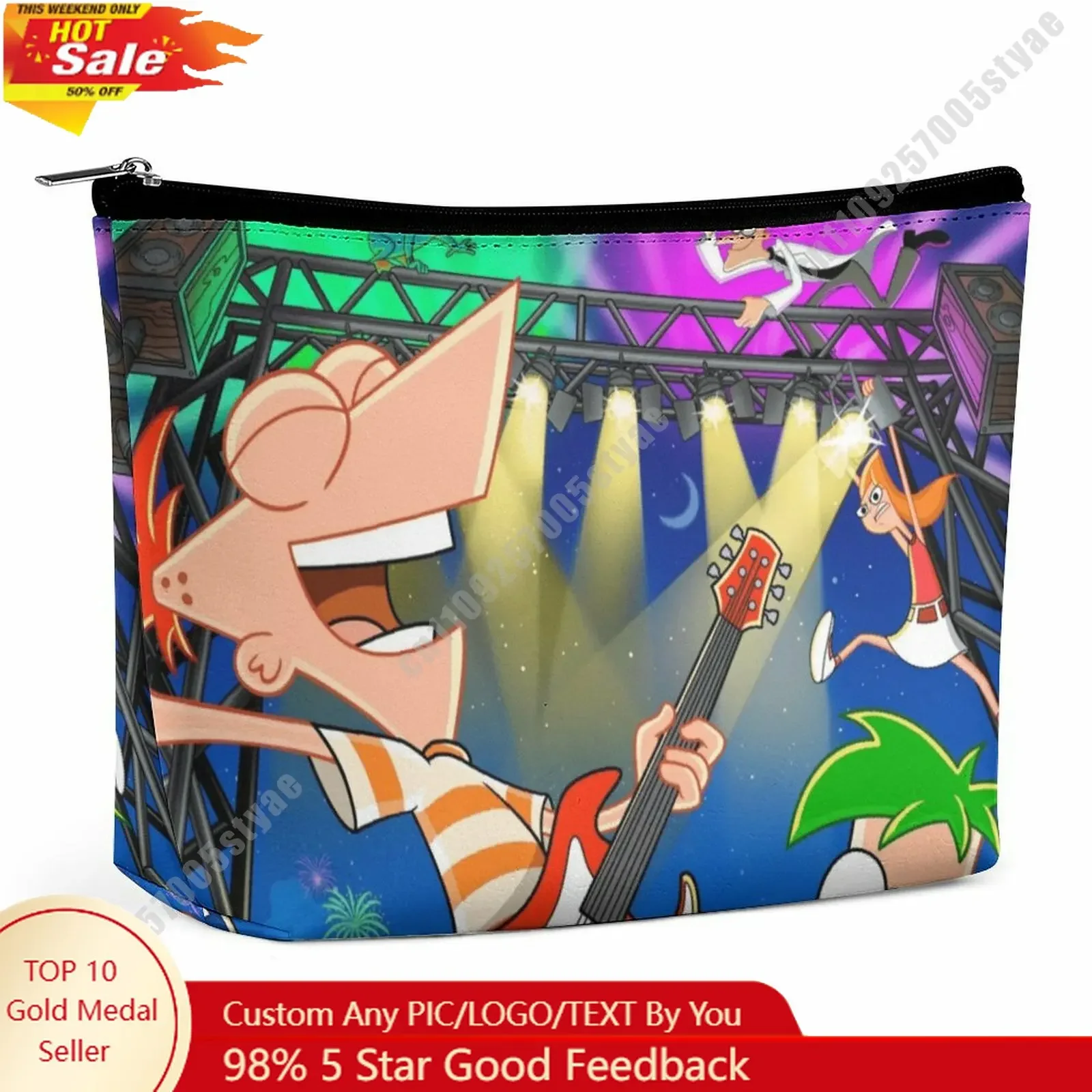 Bolsa de Cosméticos Phineas e Flynn Disney: Design Gráfico Personalizado DIY, Criação Exclusiva, Presente de Feriado, Armazenamento de Cosméticos