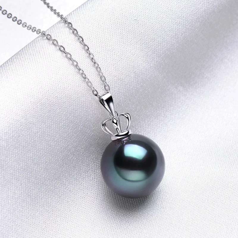 Geniune Sea Water Black Tahitian Pearl Pendant Women,925 Sterling Silver Pearl Necklace Girls Mother Wife Birthday Gift