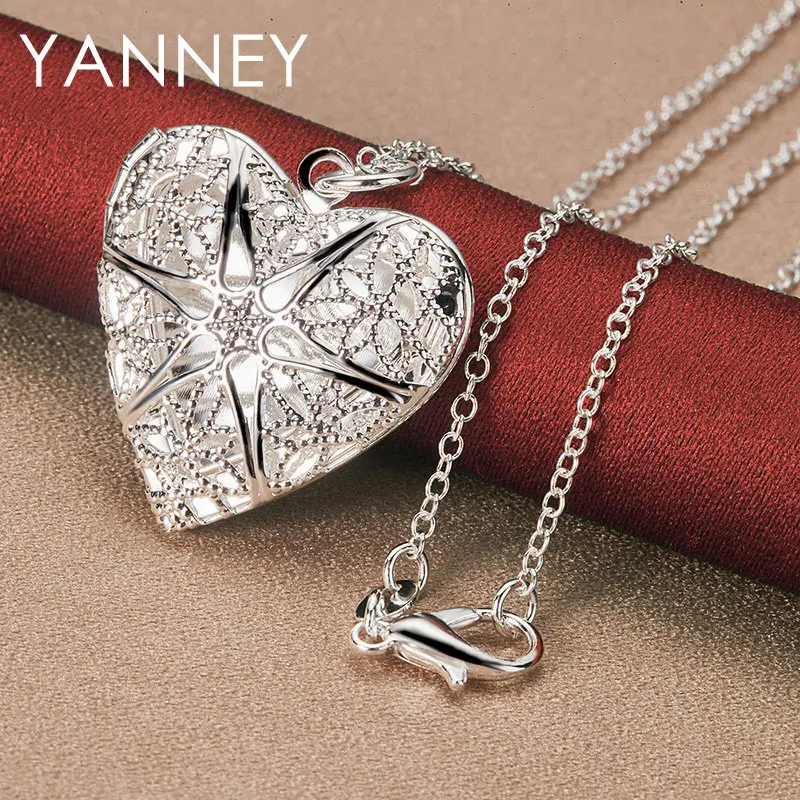 

New 925 Sterling Silver 16-30 Inches Fine 25MM Heart Frame Necklace For Women Fashion Charm Wedding Party Jewelry