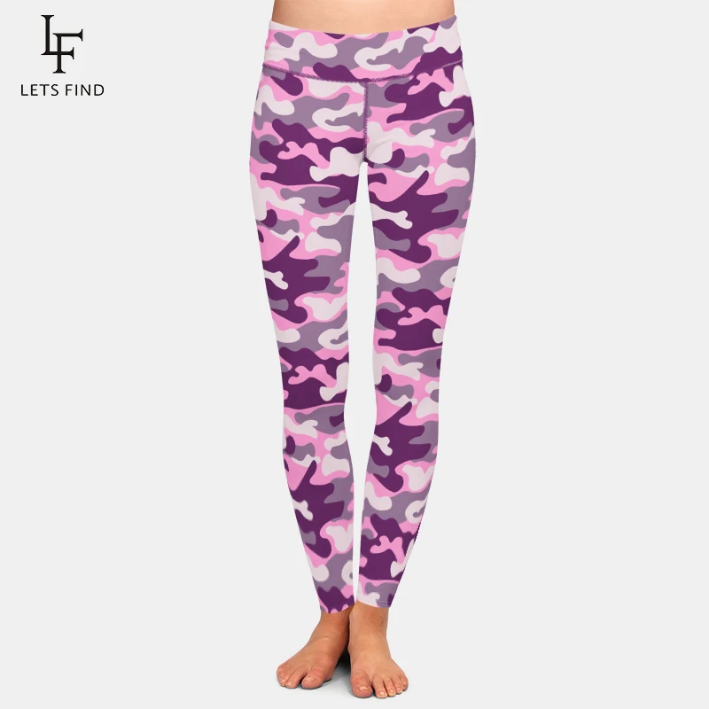 LETSFIND High Waist Workout Leggings Fashion Pink Camouflage Digital Printing  Women Warm Leggings