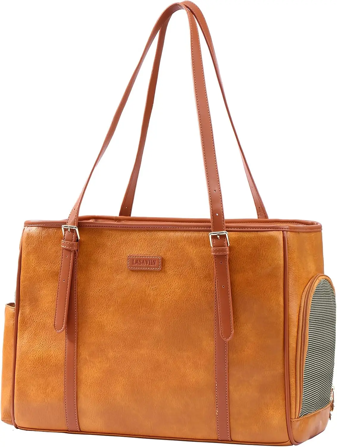 

Модная кожаная сумка-переноска для собак для маленьких собак и кошек, портативная сумка с мягкими стенками авиакомпании (коричневая)