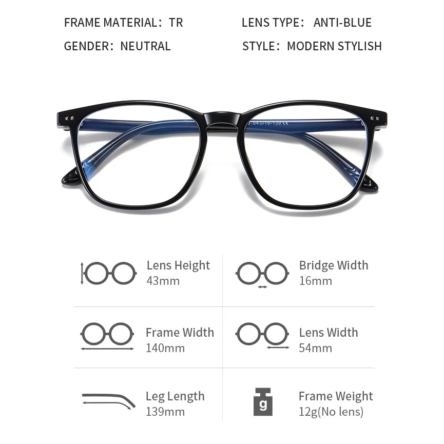 Óculos quadrados tr90 anti-luz azul para homens e mulheres, óculos de bloqueio de raios azuis para computador, armações de vidro para miopia f2003