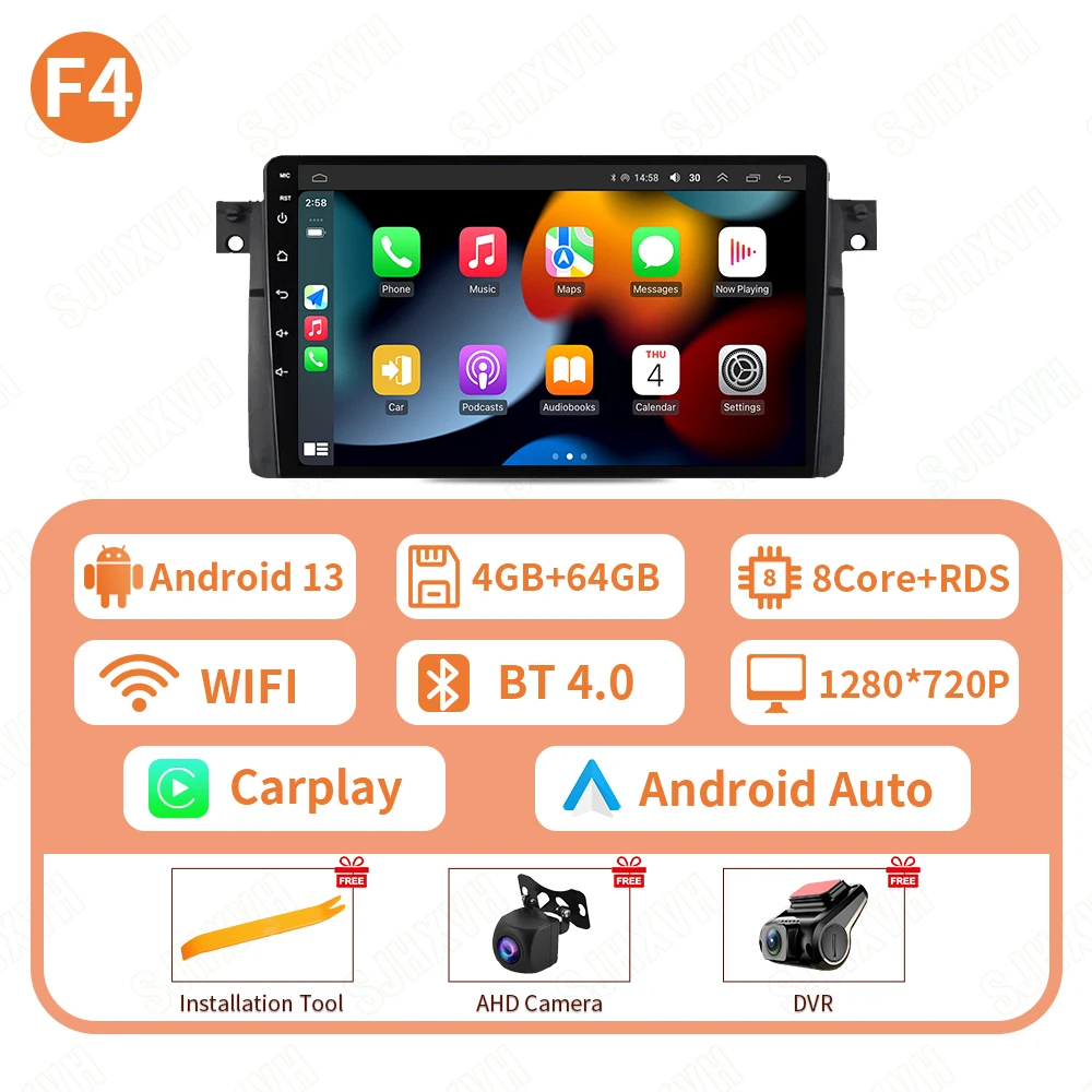 Android 16 9 ''Draadloze Carplay Autoradio Stereo Multimedia Speler voor BMW E46 M3 318 320 325 330 335 1998-2006 Auto Speler