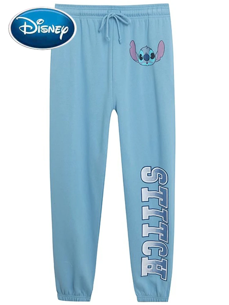 Disney Blue Stitch Little Monster Print Casual Women Drawstring Sweatpants Fleece Running  Jogging Fitness Sports Pants Trousers