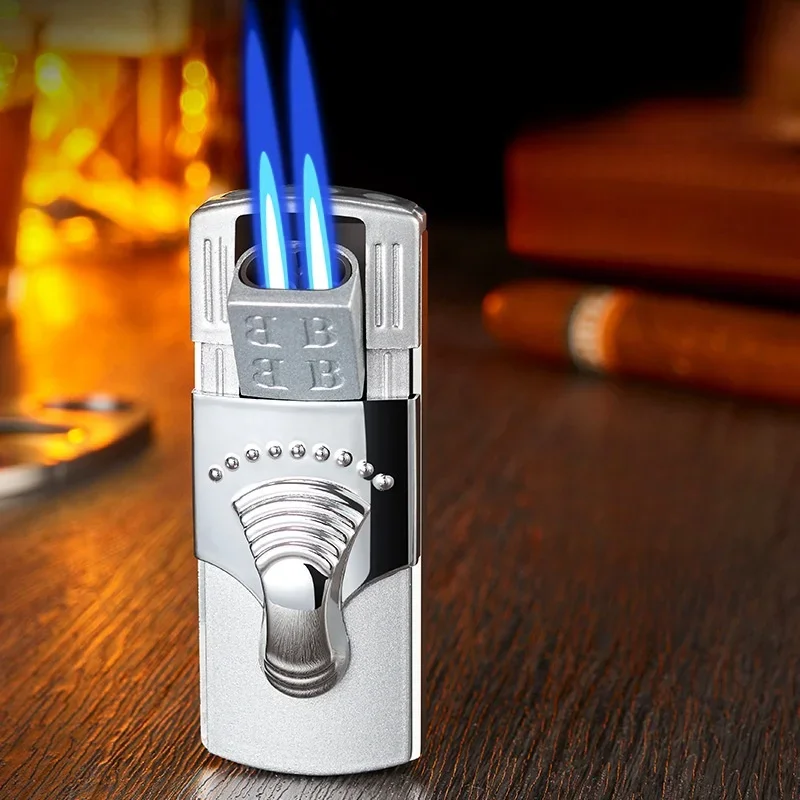 New Windproof Double Direct Flush Turbo Lighter Hidden Ignition Port High Temperature Resistant Flame Nozzle Inflatable Lighter