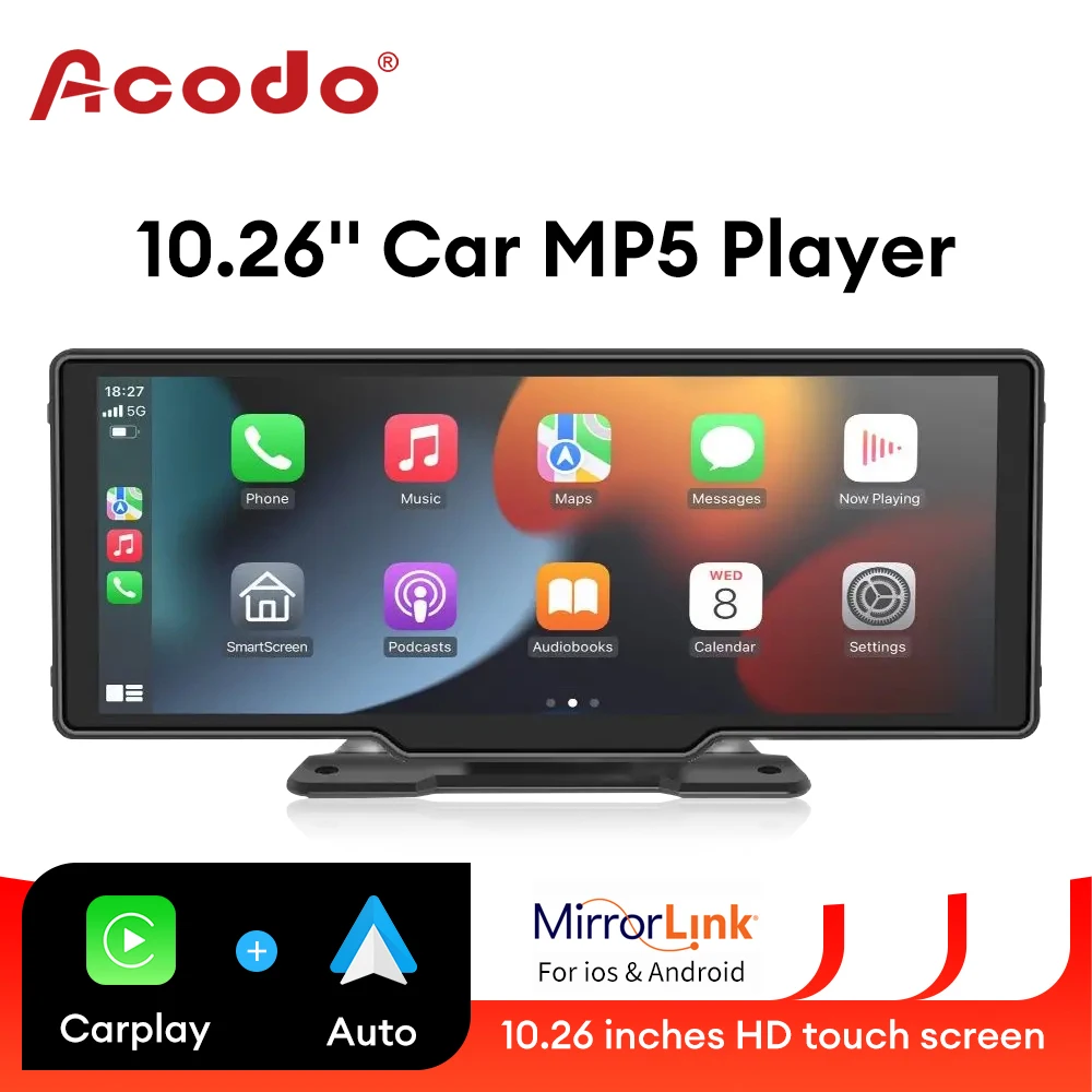 Acodo 10.26inch Carplay MP5 Player Portable BT Touch Srceen Wireless Carplay  Android Auto Car Radio for Apple Or Android Video