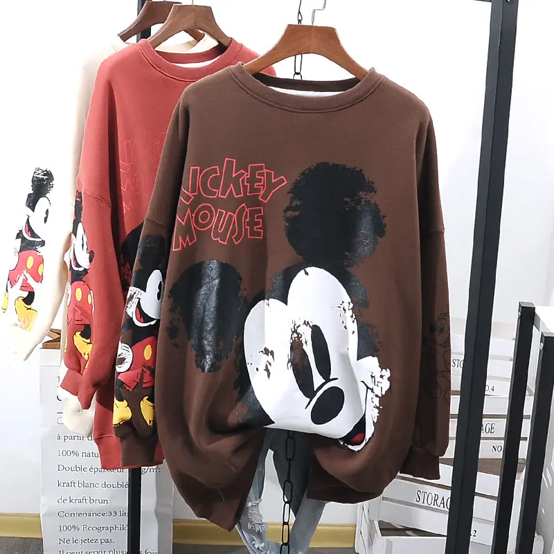 New Sweatshirts Hoodies Women Autumn Mickey Mouse Cartoon Print Tops Long Sleeve Lady Hoodies Tees Hot Sweatshirts